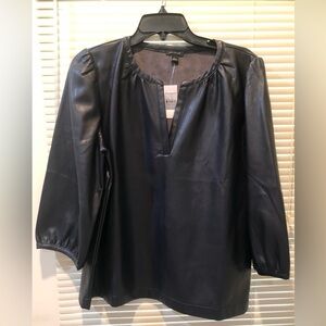 Navy Leather Look Top